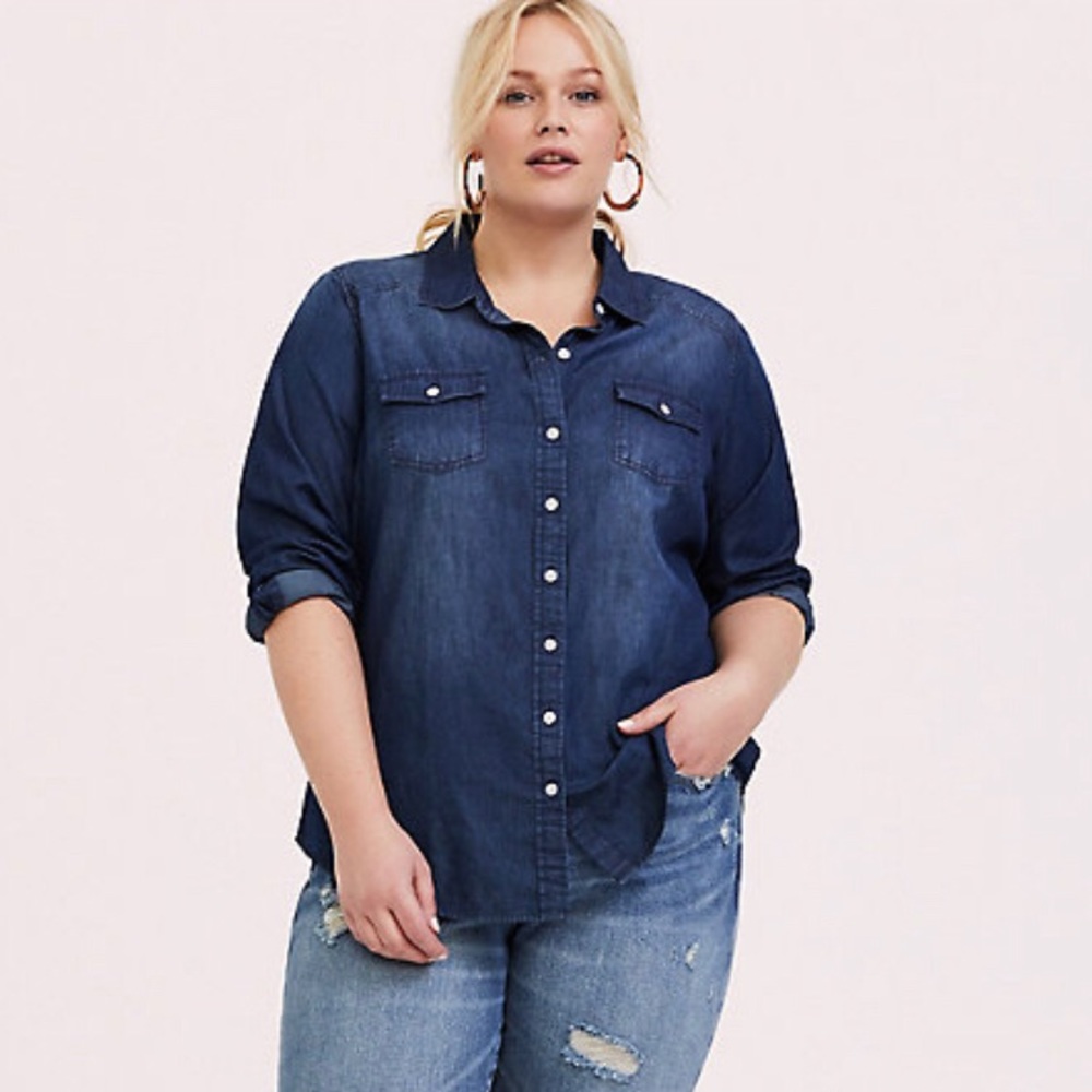 Torrid Taylor Dark Denim Long Sleeved Button-Up